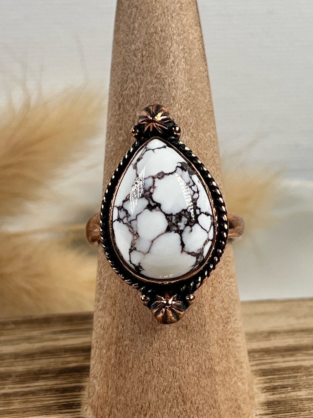 Solid Copper Wild Horse Magnesite Gemstone Ring Size 8.25 Adjustable
